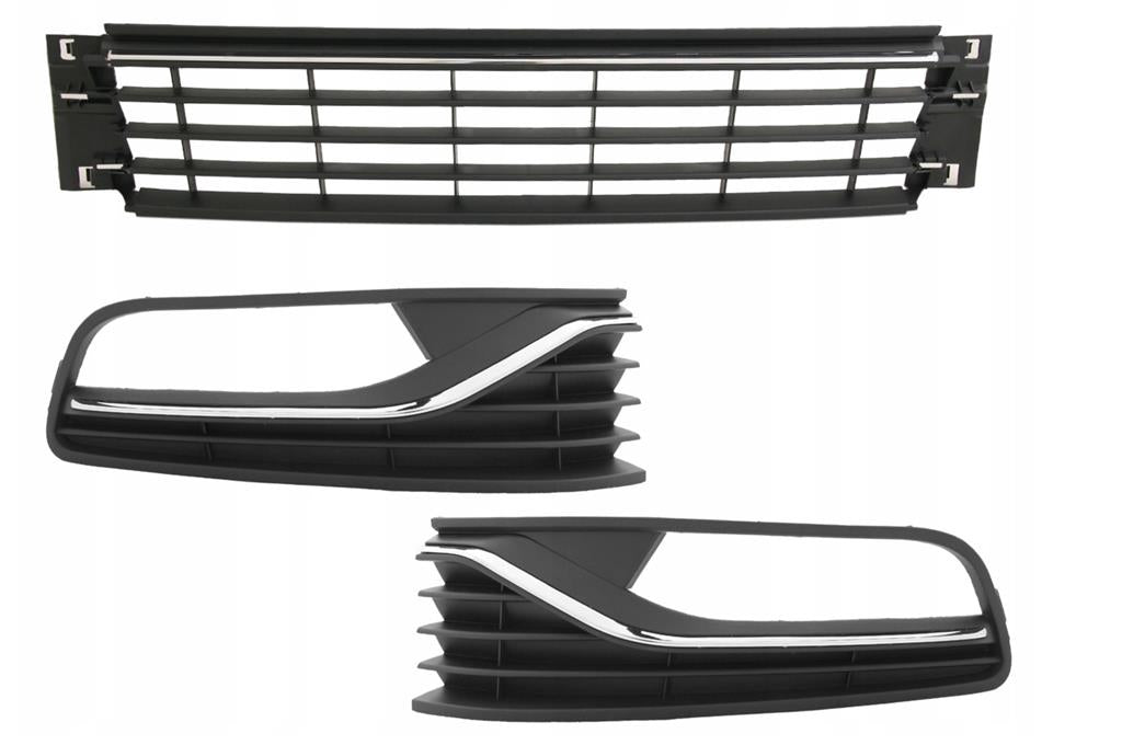 VW POLO 2014 – 2017 FRONT BUMPER GRILLE SET LEFT & RIGHT & LOWER WITH CHROME NEW