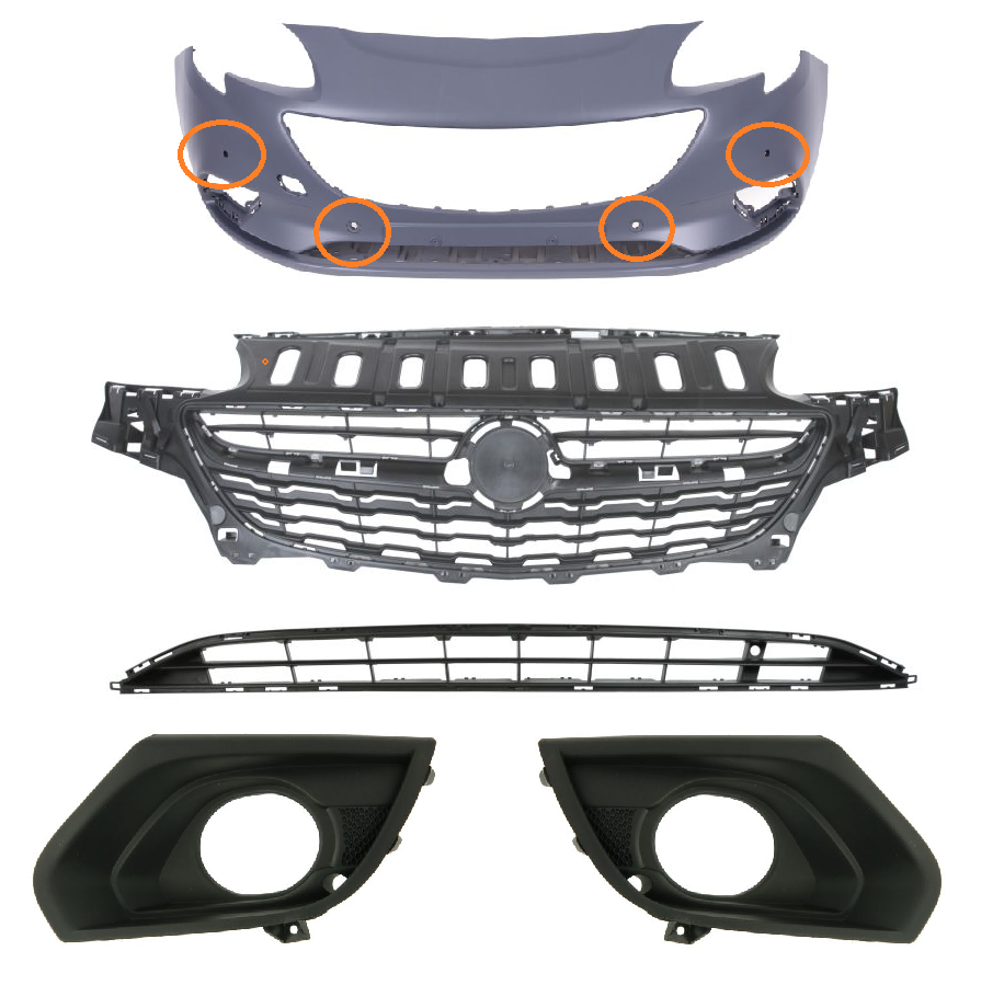VAUXHALL CORSA E FRONT BUMPER COMPLETE KIT 2015 - 2019 PRIMED WITH 4 SENSORS
