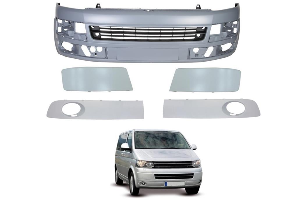VW TRANSPORTER T5.1 2010 - 2015 FRONT BUMPER PRIMED COMPLETE GRILLES TRIMS FOG