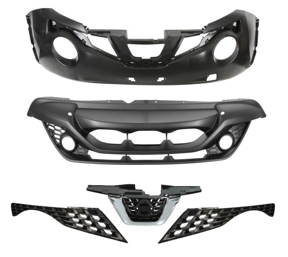 FOR NISSAN JUKE FRONT BUMPER AND LOWER BUMPER COMPLETE KIT WITH GRILLES 2014 - 2019