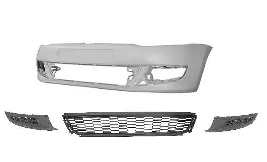 VW POLO 6R 2009 - 2014 FRONT BUMPER KIT PRIMED WITH 3 LOWER GRILLES NO FOGS NEW