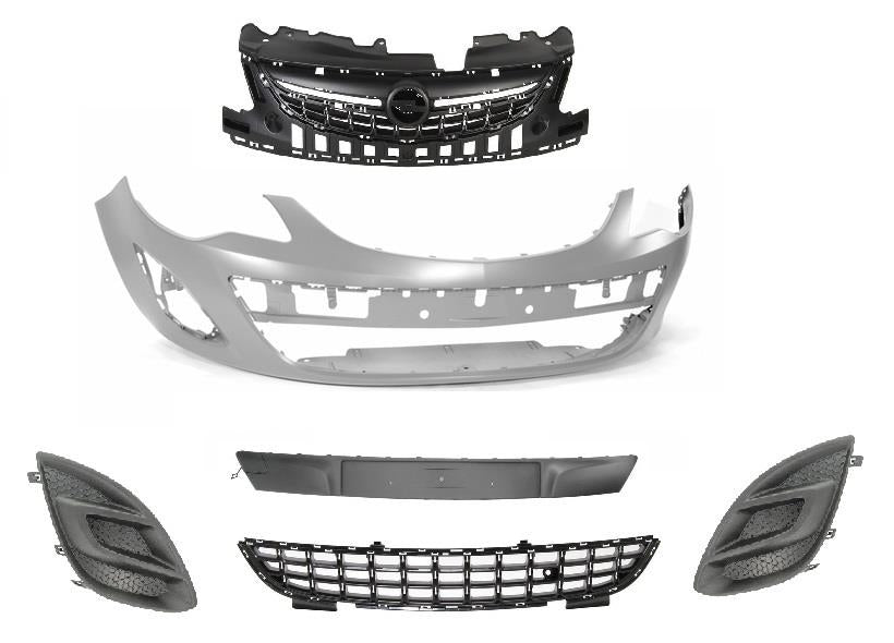 VAUXHALL CORSA D FRONT BUMPER 2011 - 2015 KIT COMPLETE WITH ALL GRILLES NO FOG