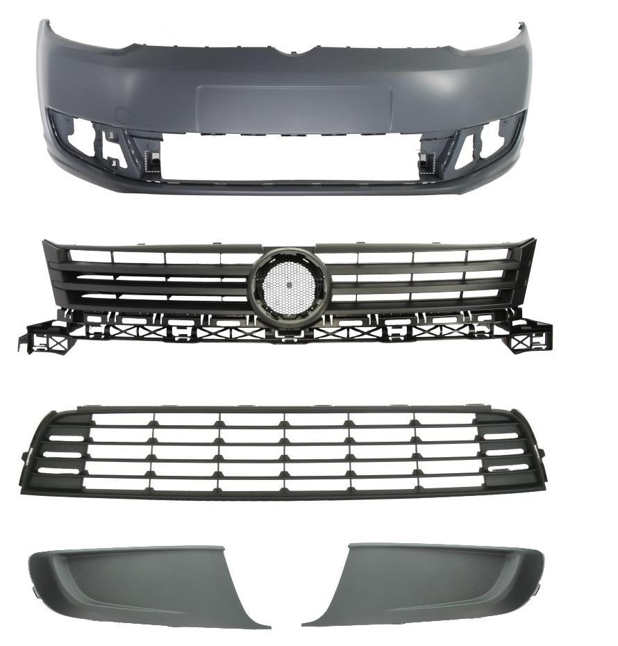 VW TOURAN FRONT BUMPER COMPLETE KIT PRIMED READY TO PAINT 2010 - 2015 NO FOG