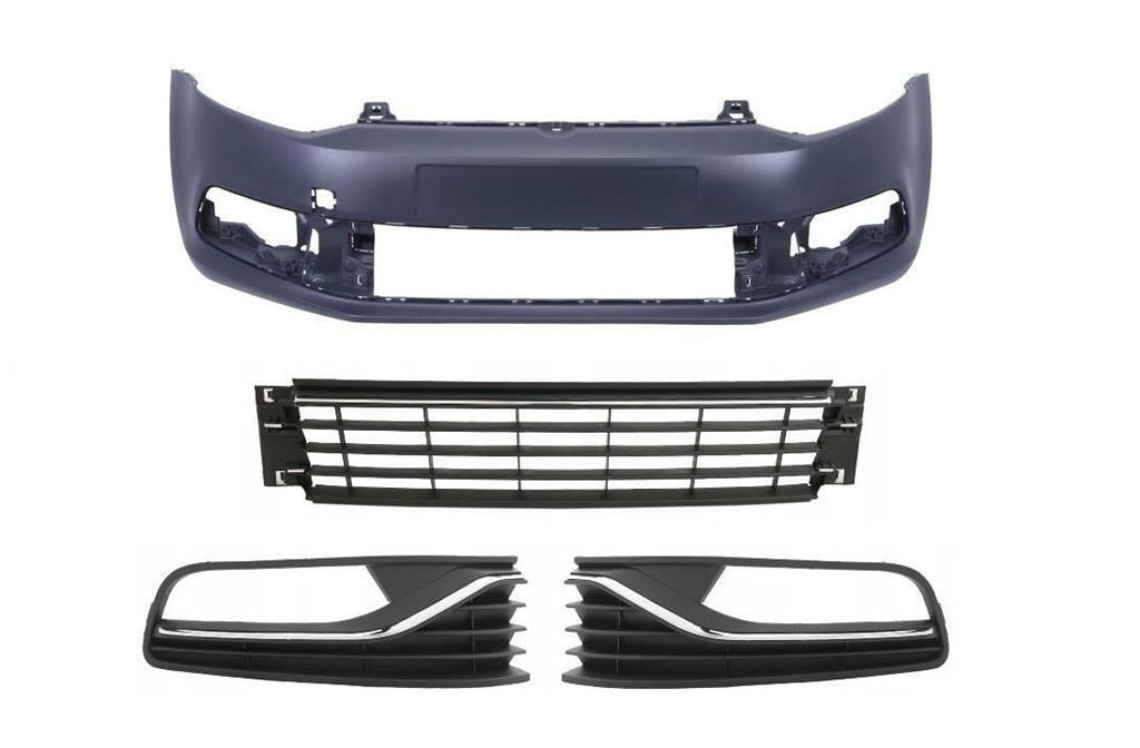 VW POLO 2014 - 2018 FRONT BUMPER PRIMED WITH 3 LOWER GRILLES INSURANCE APPROVED
