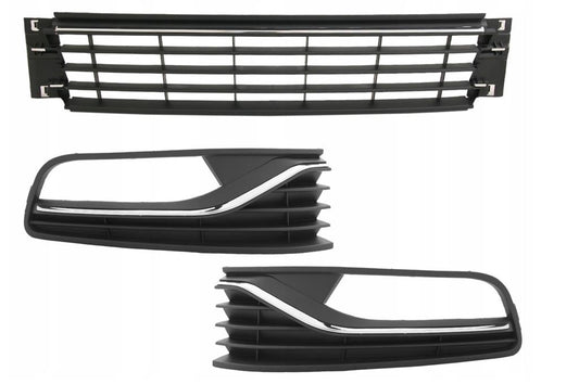 VW POLO 2014 – 2017 FRONT BUMPER GRILLE SET LEFT & RIGHT & LOWER WITH CHROME NEW