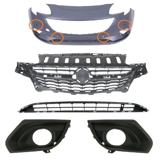 VAUXHALL CORSA E FRONT BUMPER COMPLETE KIT 2015 - 2019 PRIMED WITH 4 SENSORS