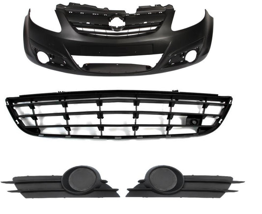 VAUXHALL CORSA D 2007 - 2011 FRONT BUMPER COMPLETE WITH GRILLES NO FOG PRIMED