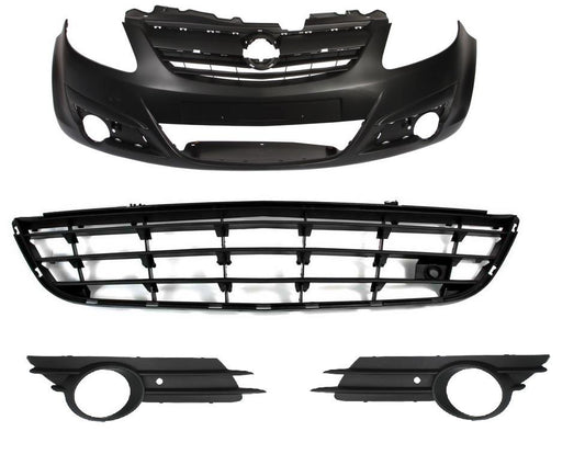 VAUXHALL CORSA D 2007 - 2011 FRONT BUMPER COMPLETE WITH GRILLES FOG TYPE PRIMED