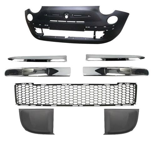 FIAT 500 FRONT BUMPER KIT 2007 - 2015 BLACK WITH MOULDING HOLE 735456793 NEW