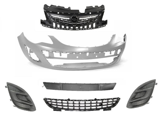 VAUXHALL CORSA D FRONT BUMPER 2011 - 2015 KIT COMPLETE WITH ALL GRILLES NO FOG
