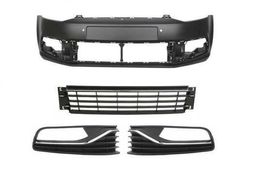 VW POLO 2014 - 2018 FRONT BUMPER WITH 3 LOWER GRILLES 4 PARKING SENSOR HOLES